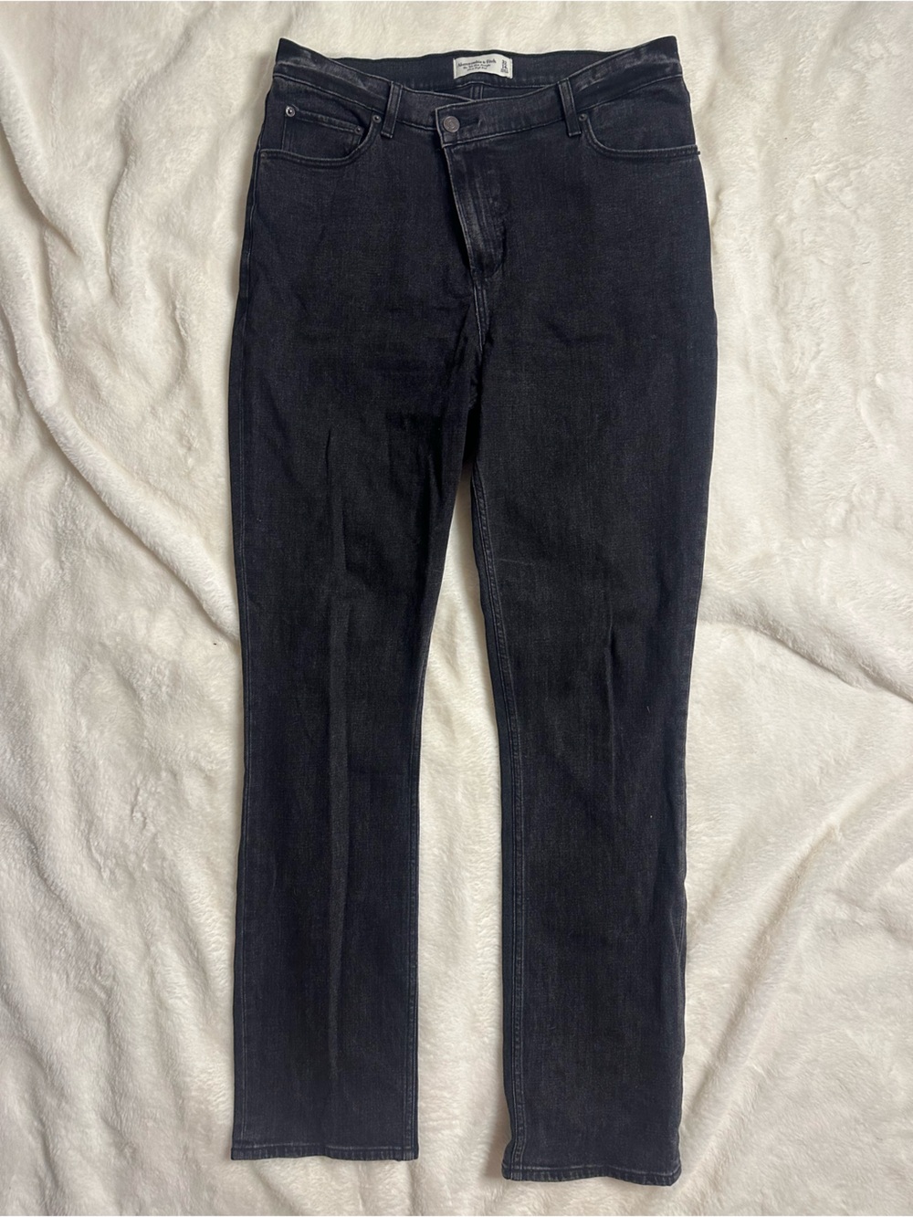 Abercrombie & Fitch Black Straight-Leg Jeans Slanted Zip